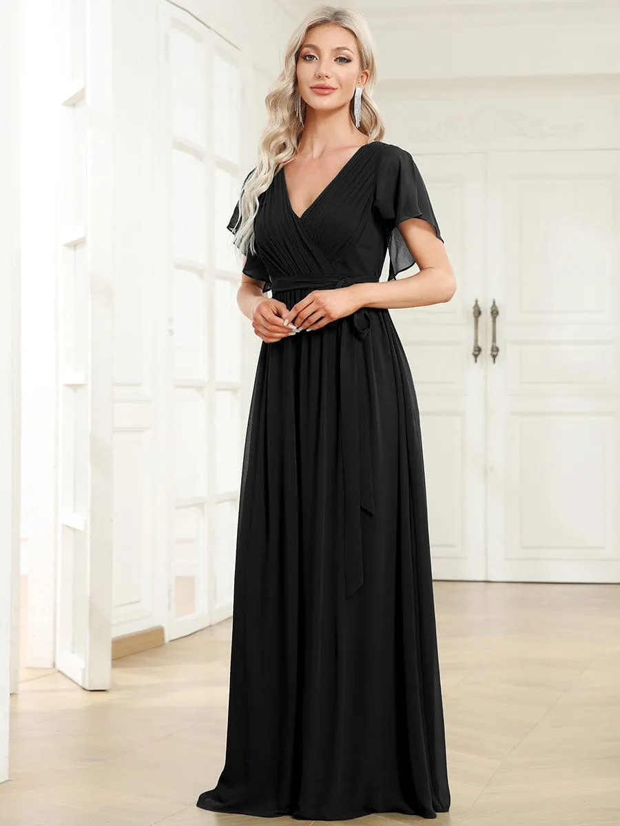 Flowy Pleated A-Line Chiffon Tie-Waist Bridesmaid Dress