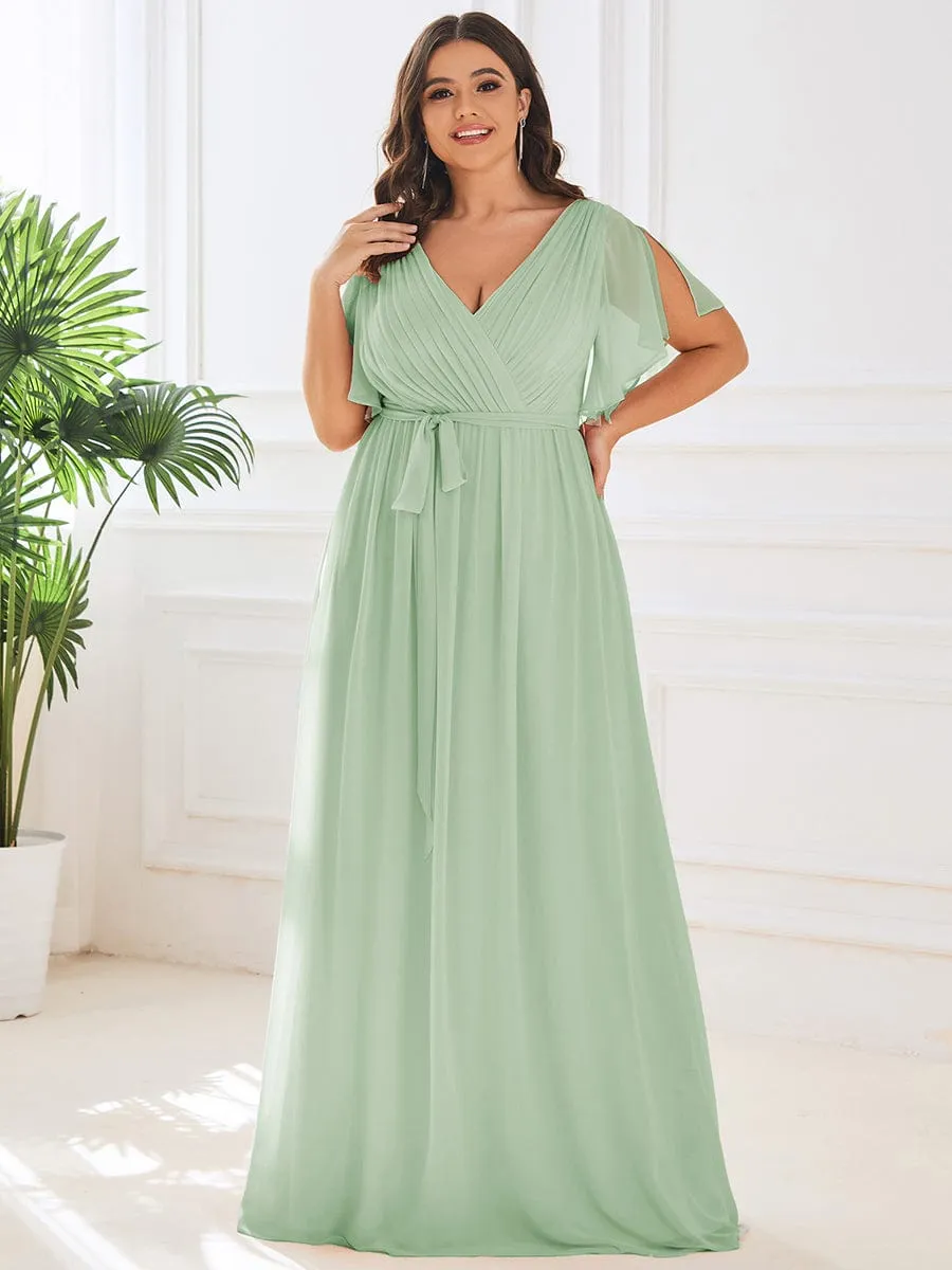 Flowy Pleated A-Line Chiffon Tie-Waist Bridesmaid Dress