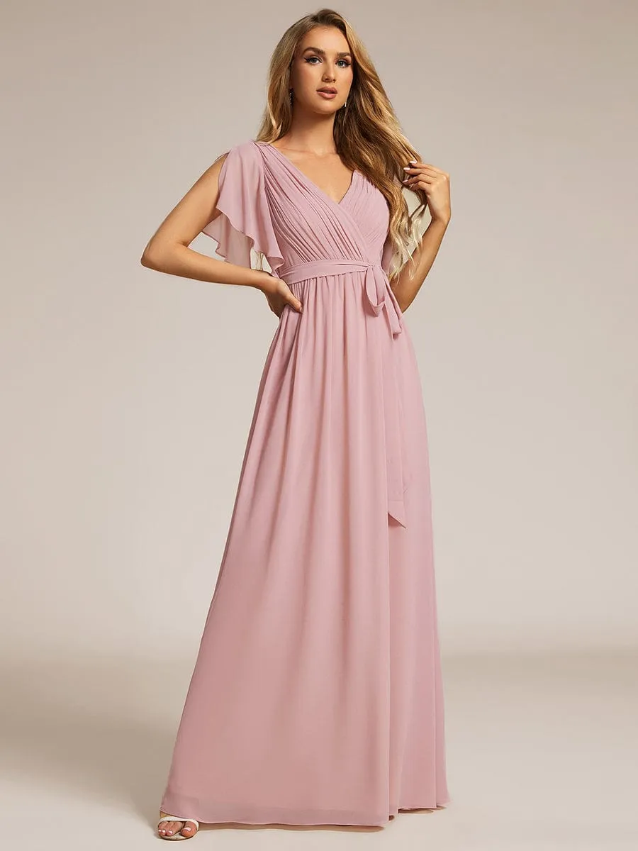 Flowy Pleated A-Line Chiffon Tie-Waist Bridesmaid Dress