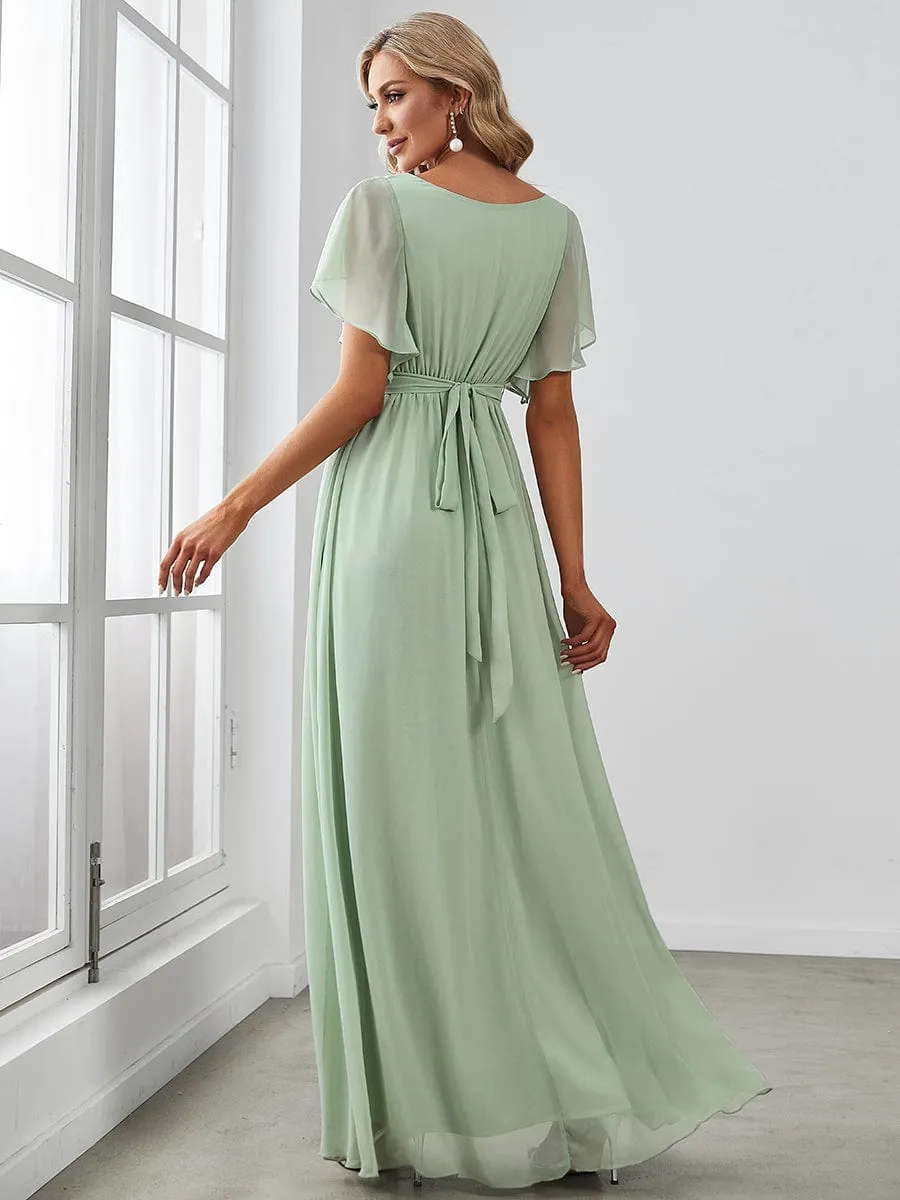 Flowy Pleated A-Line Chiffon Tie-Waist Bridesmaid Dress