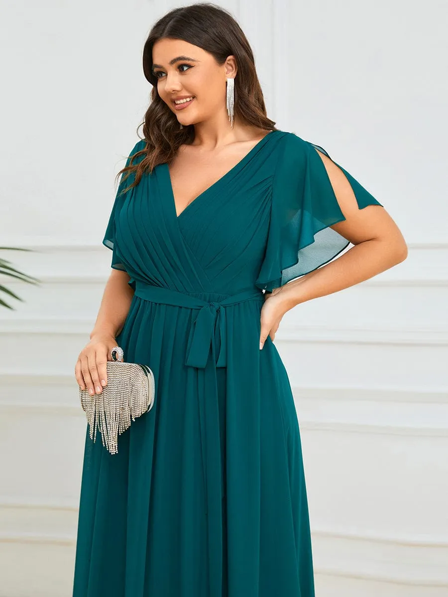 Flowy Pleated A-Line Chiffon Tie-Waist Bridesmaid Dress