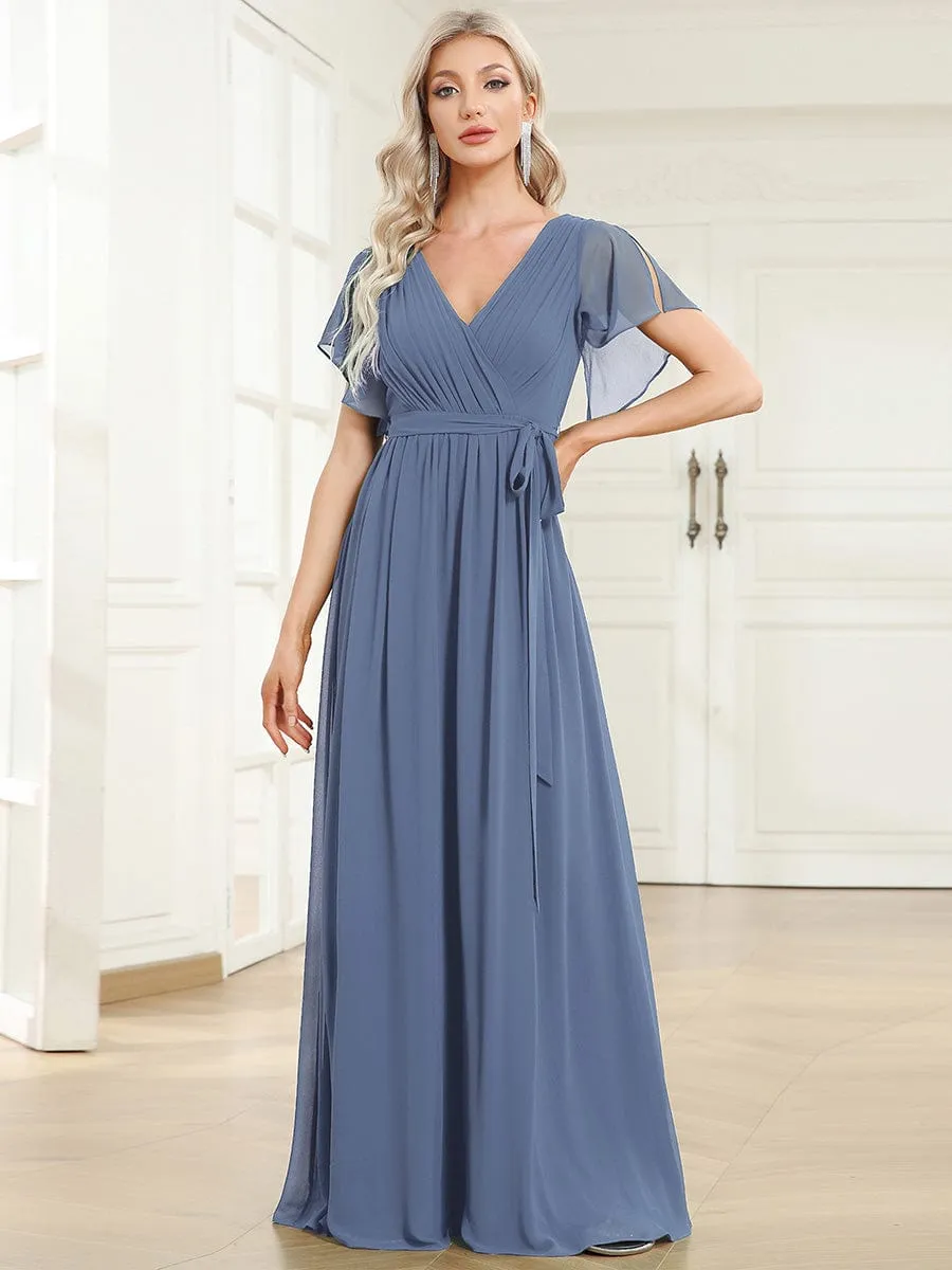 Flowy Pleated A-Line Chiffon Tie-Waist Bridesmaid Dress