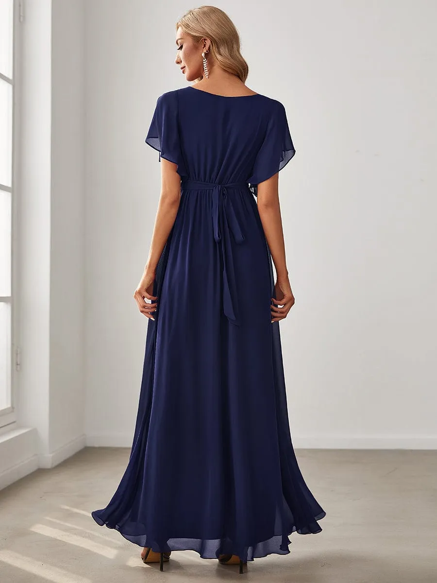 Flowy Pleated A-Line Chiffon Tie-Waist Bridesmaid Dress