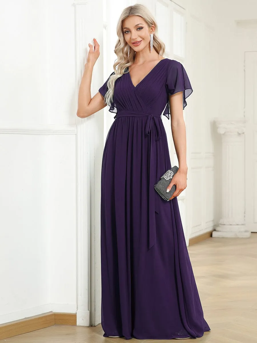 Flowy Pleated A-Line Chiffon Tie-Waist Bridesmaid Dress