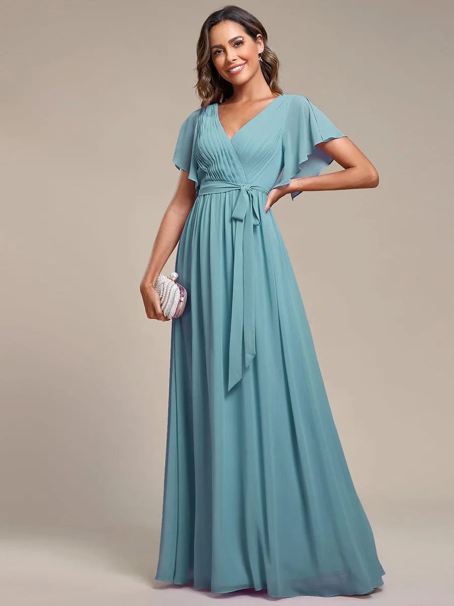 Flowy Pleated A-Line Chiffon Tie-Waist Bridesmaid Dress