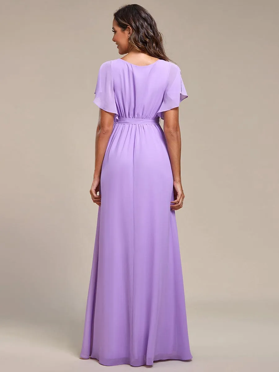 Flowy Pleated A-Line Chiffon Tie-Waist Bridesmaid Dress