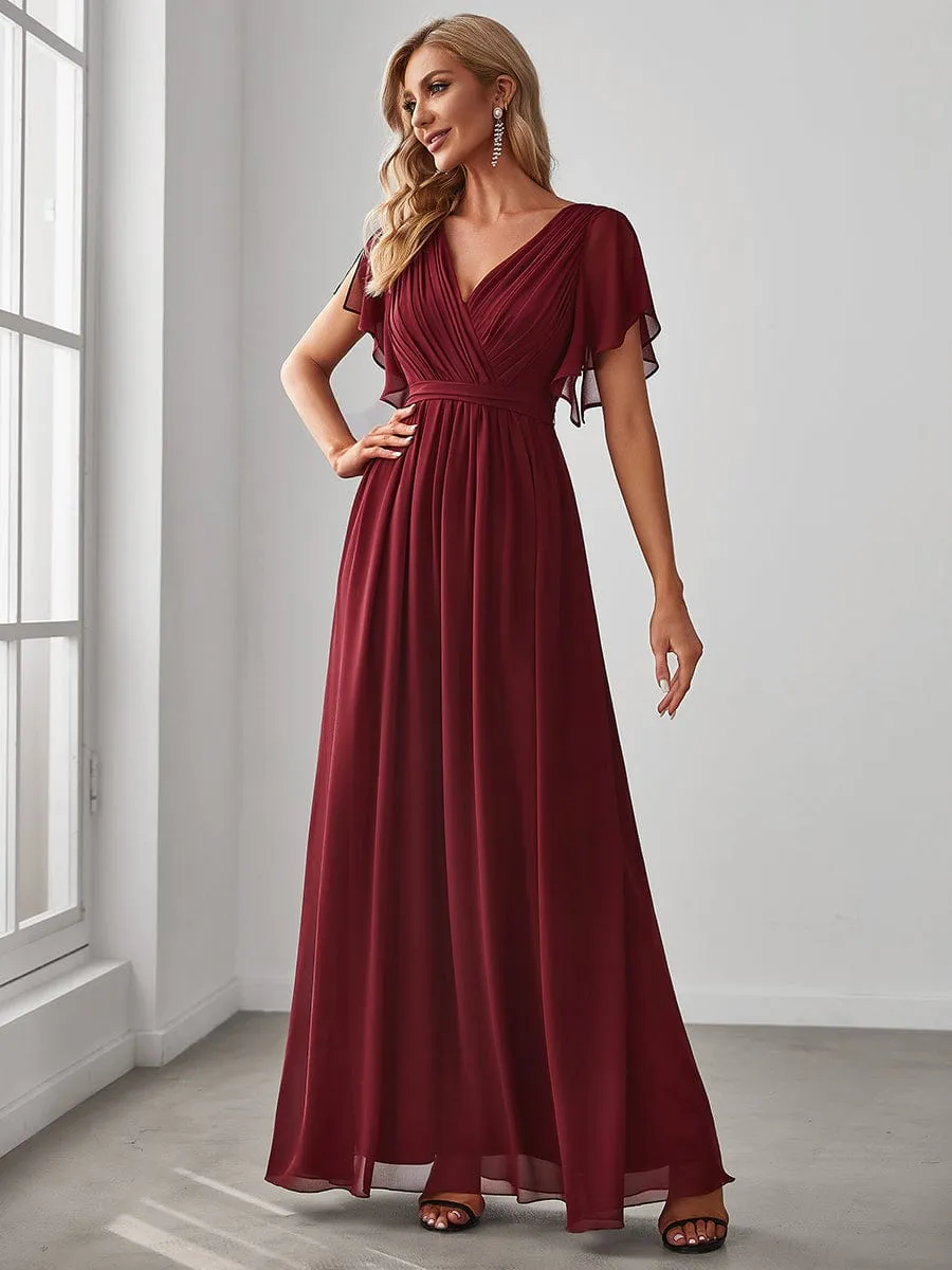 Flowy Pleated A-Line Chiffon Tie-Waist Bridesmaid Dress