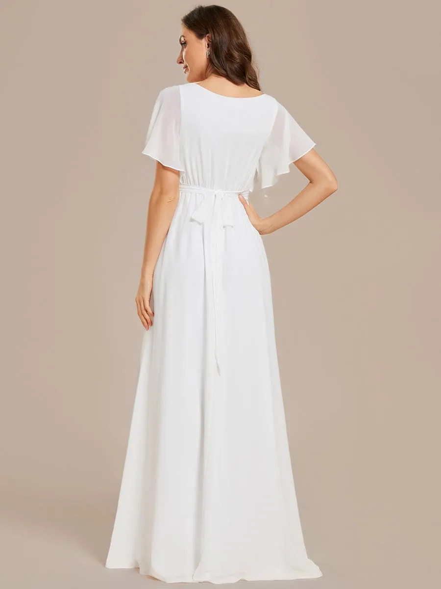 Flowy Pleated A-Line Chiffon Tie-Waist Bridesmaid Dress