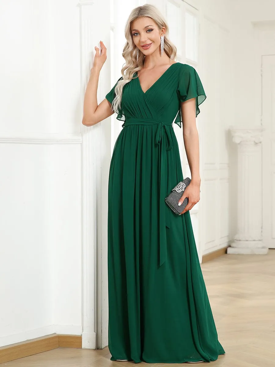 Flowy Pleated A-Line Chiffon Tie-Waist Bridesmaid Dress