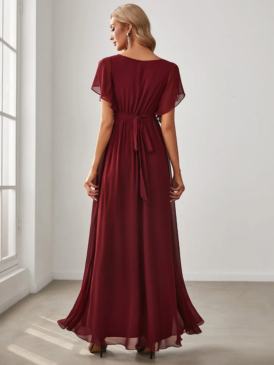 Flowy Pleated A-Line Chiffon Tie-Waist Bridesmaid Dress