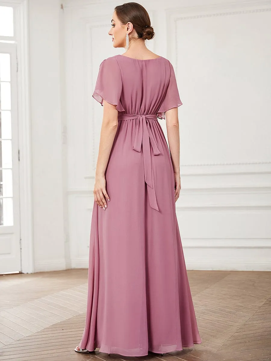 Flowy Pleated A-Line Chiffon Tie-Waist Bridesmaid Dress