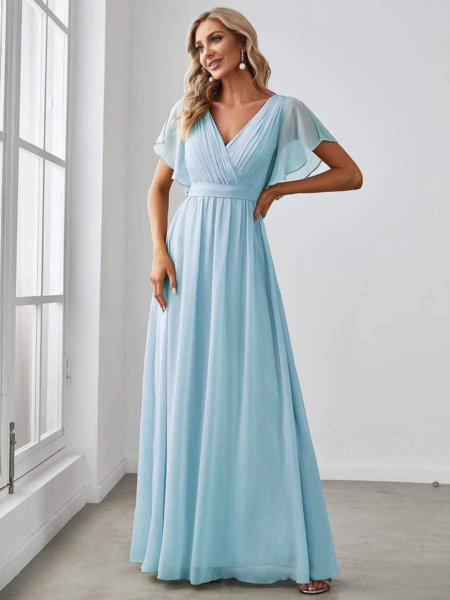 Flowy Pleated A-Line Chiffon Tie-Waist Bridesmaid Dress