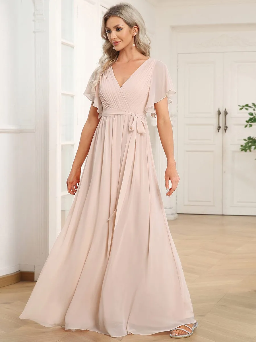 Flowy Pleated A-Line Chiffon Tie-Waist Bridesmaid Dress