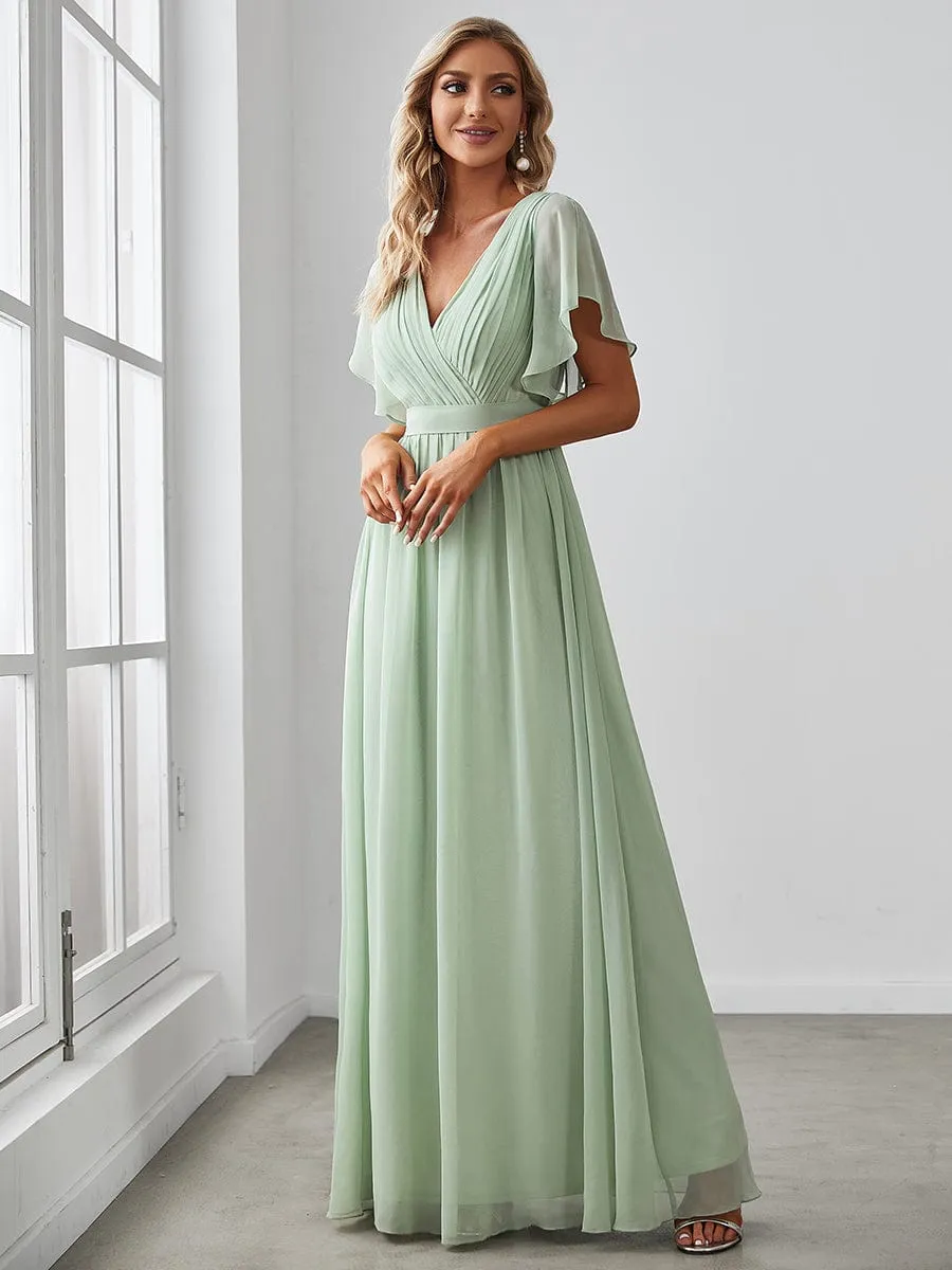 Flowy Pleated A-Line Chiffon Tie-Waist Bridesmaid Dress