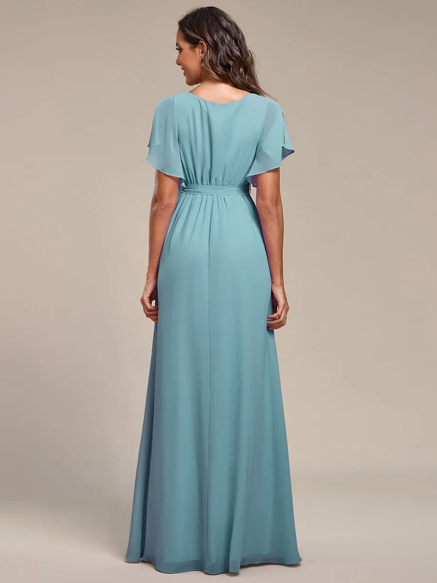 Flowy Pleated A-Line Chiffon Tie-Waist Bridesmaid Dress