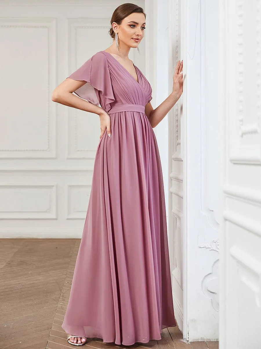 Flowy Pleated A-Line Chiffon Tie-Waist Bridesmaid Dress