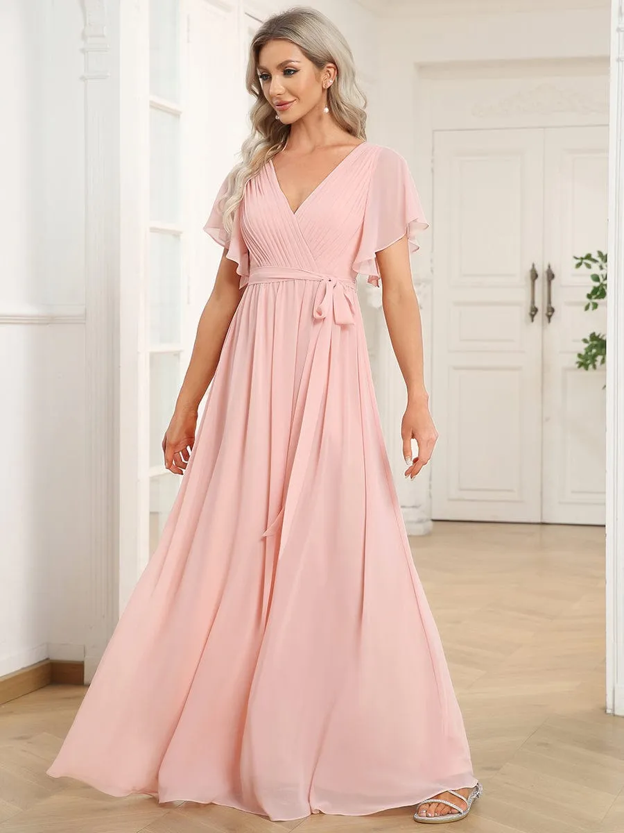 Flowy Pleated A-Line Chiffon Tie-Waist Bridesmaid Dress