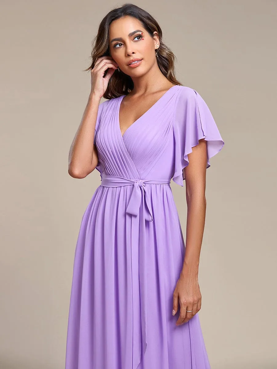 Flowy Pleated A-Line Chiffon Tie-Waist Bridesmaid Dress