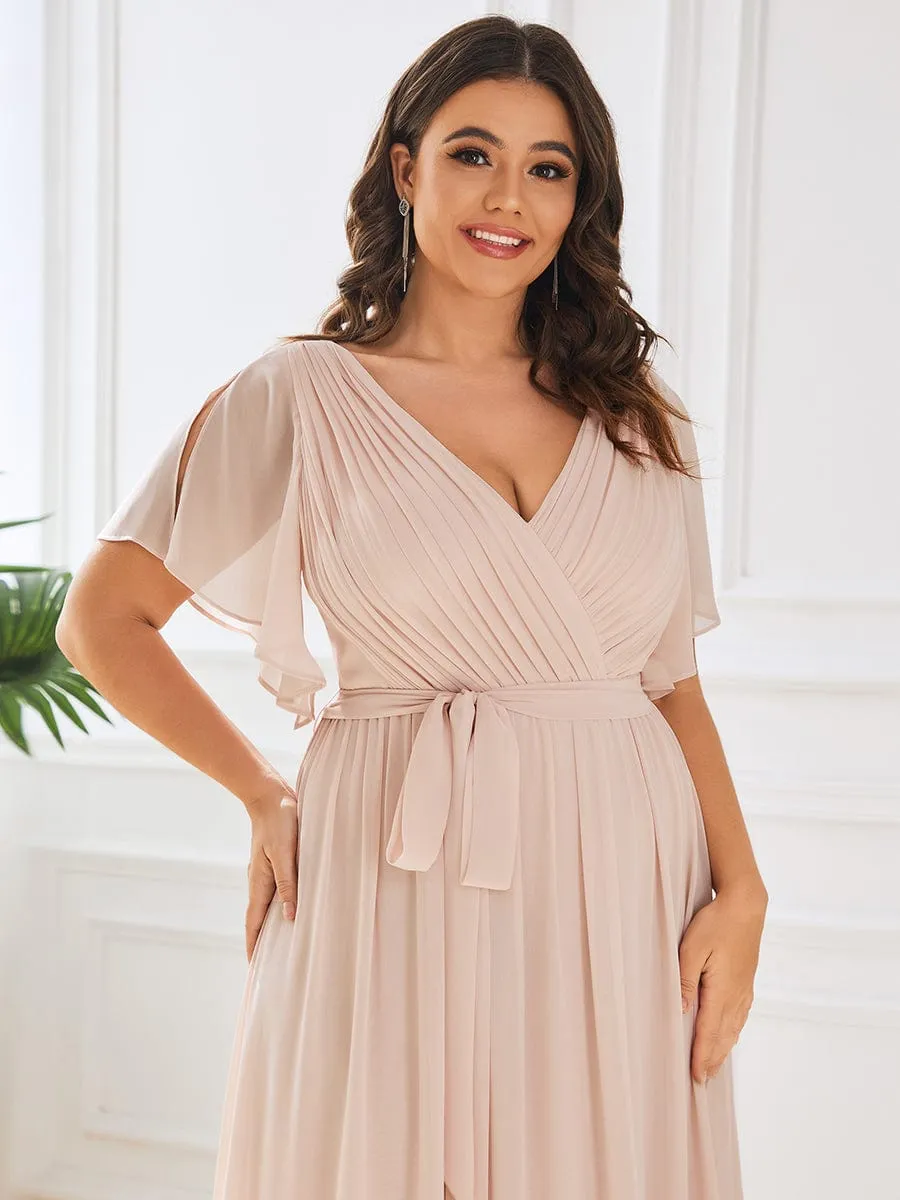 Flowy Pleated A-Line Chiffon Tie-Waist Bridesmaid Dress