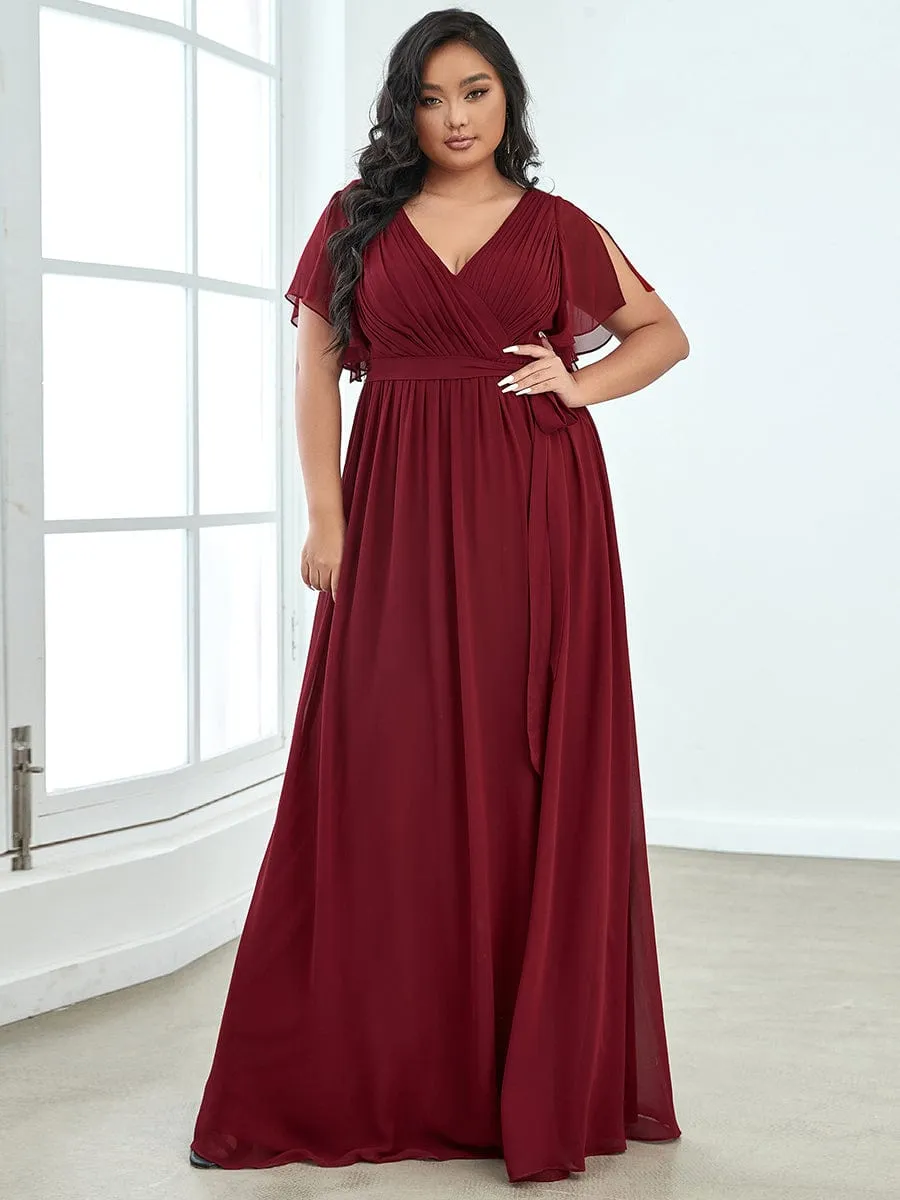 Flowy Pleated A-Line Chiffon Tie-Waist Bridesmaid Dress