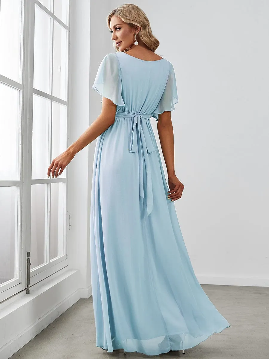 Flowy Pleated A-Line Chiffon Tie-Waist Bridesmaid Dress