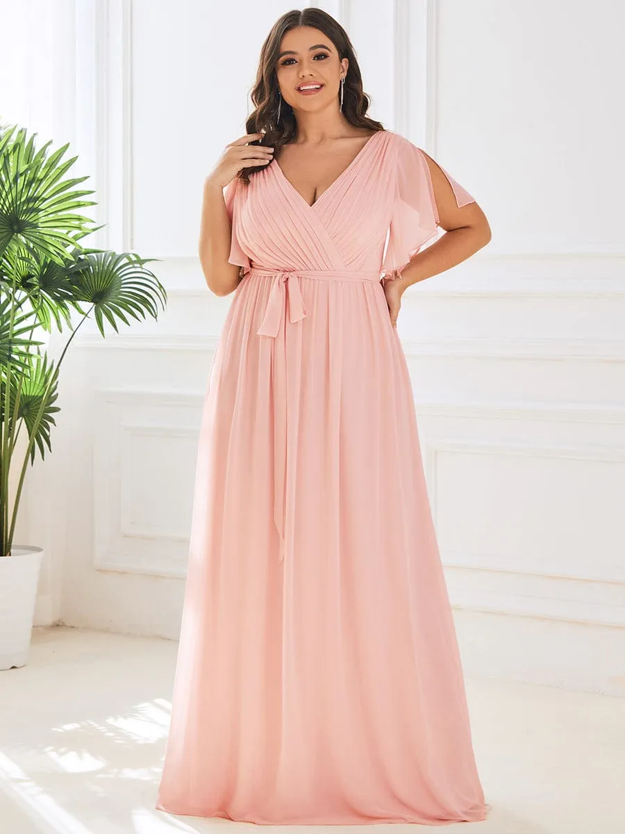 Flowy Pleated A-Line Chiffon Tie-Waist Bridesmaid Dress