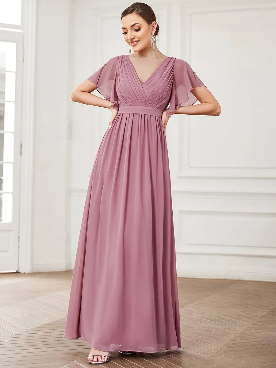 Flowy Pleated A-Line Chiffon Tie-Waist Bridesmaid Dress