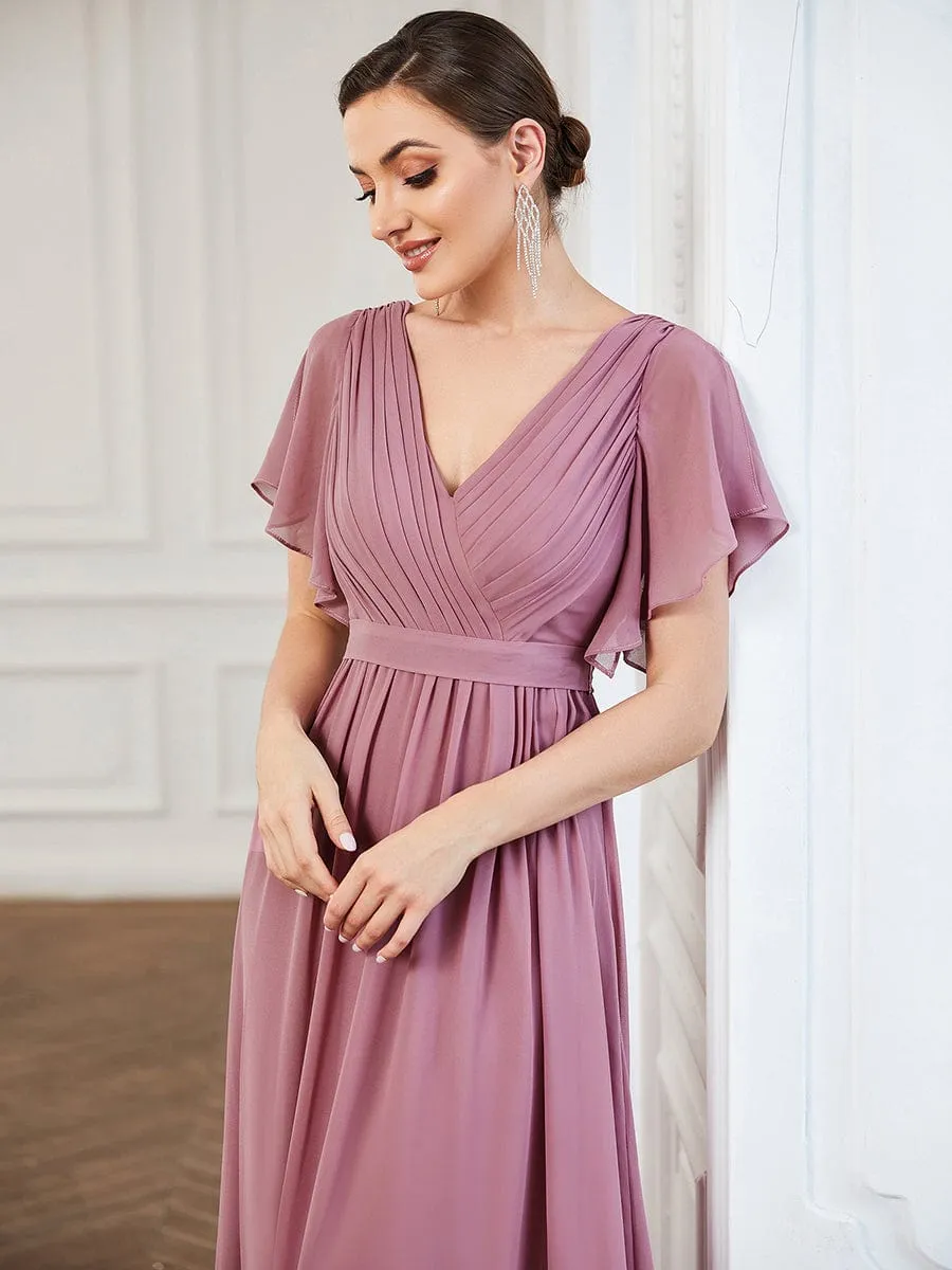 Flowy Pleated A-Line Chiffon Tie-Waist Bridesmaid Dress