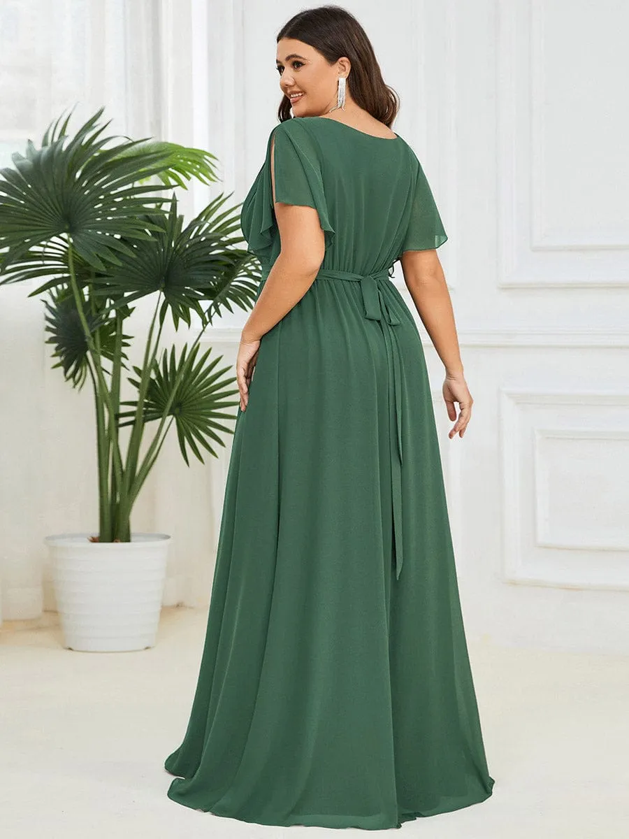 Flowy Pleated A-Line Chiffon Tie-Waist Bridesmaid Dress