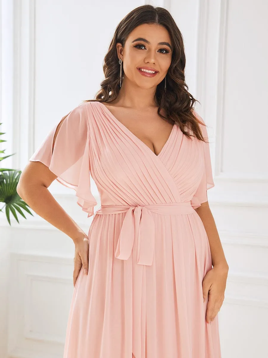 Flowy Pleated A-Line Chiffon Tie-Waist Bridesmaid Dress