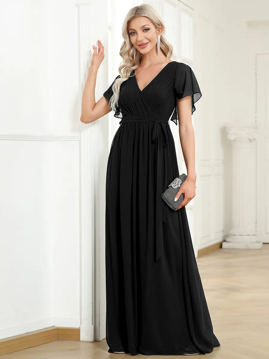 Flowy Pleated A-Line Chiffon Tie-Waist Bridesmaid Dress