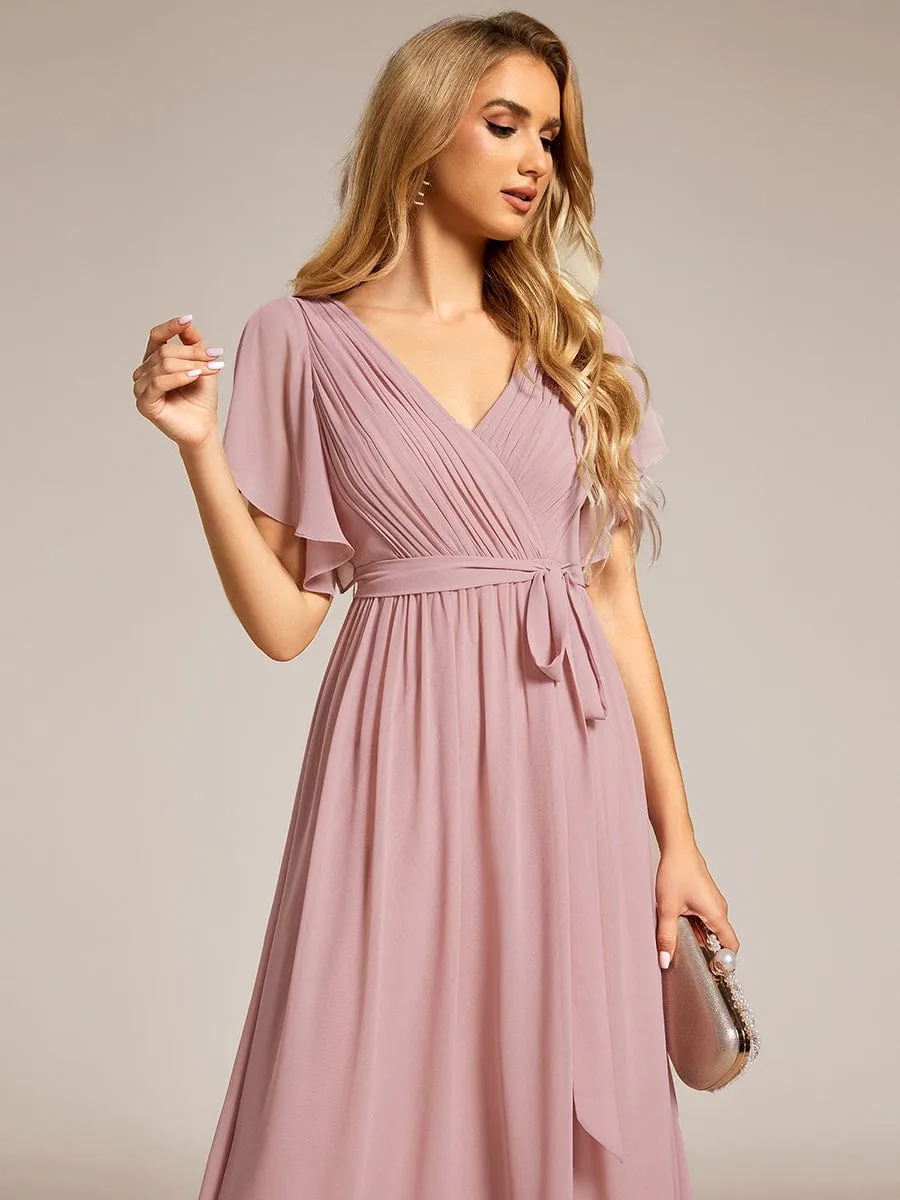 Flowy Pleated A-Line Chiffon Tie-Waist Bridesmaid Dress