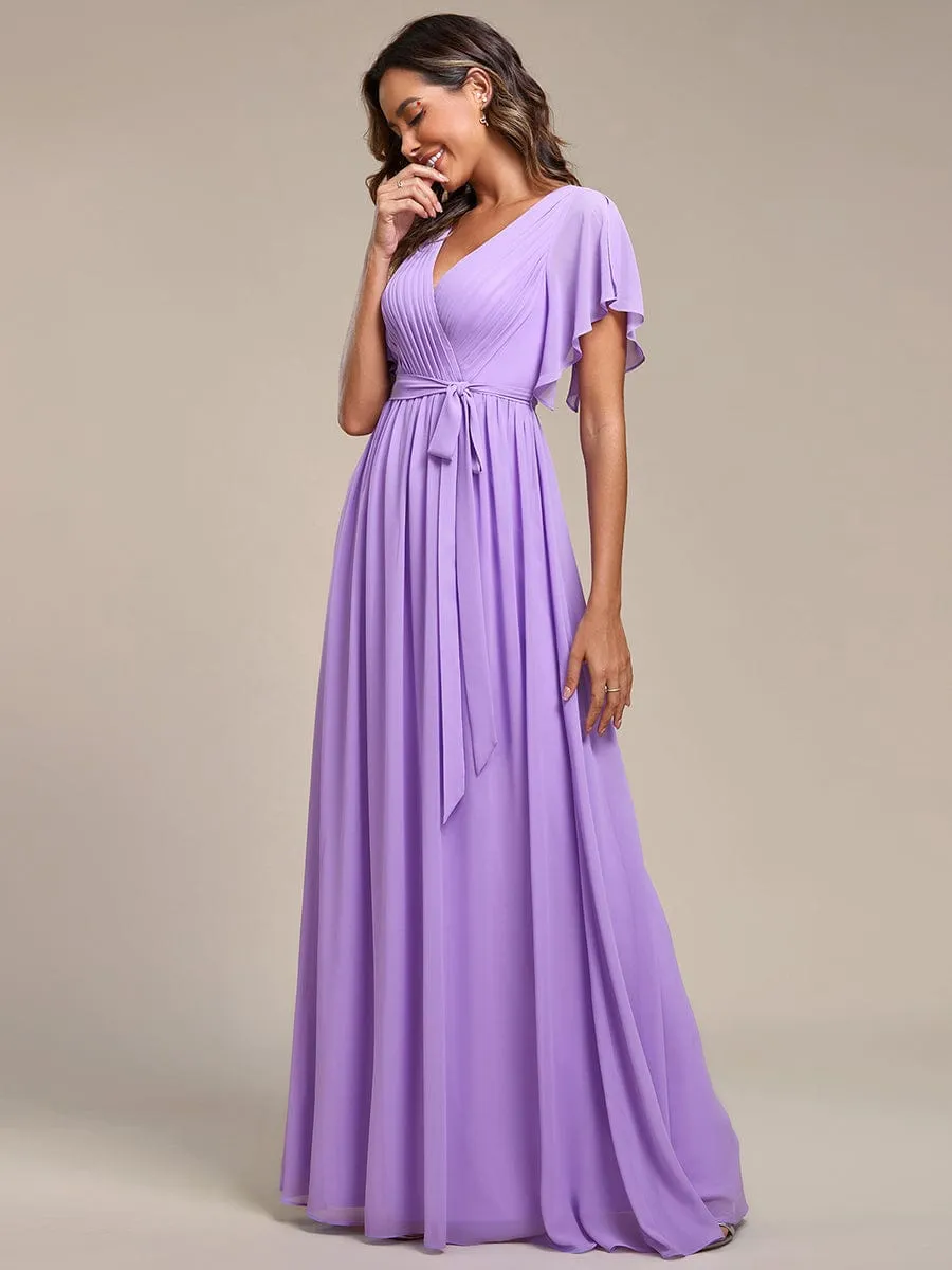 Flowy Pleated A-Line Chiffon Tie-Waist Bridesmaid Dress