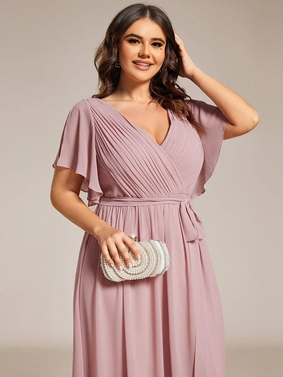 Flowy Pleated A-Line Chiffon Tie-Waist Bridesmaid Dress