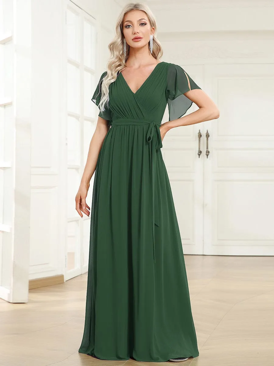 Flowy Pleated A-Line Chiffon Tie-Waist Bridesmaid Dress