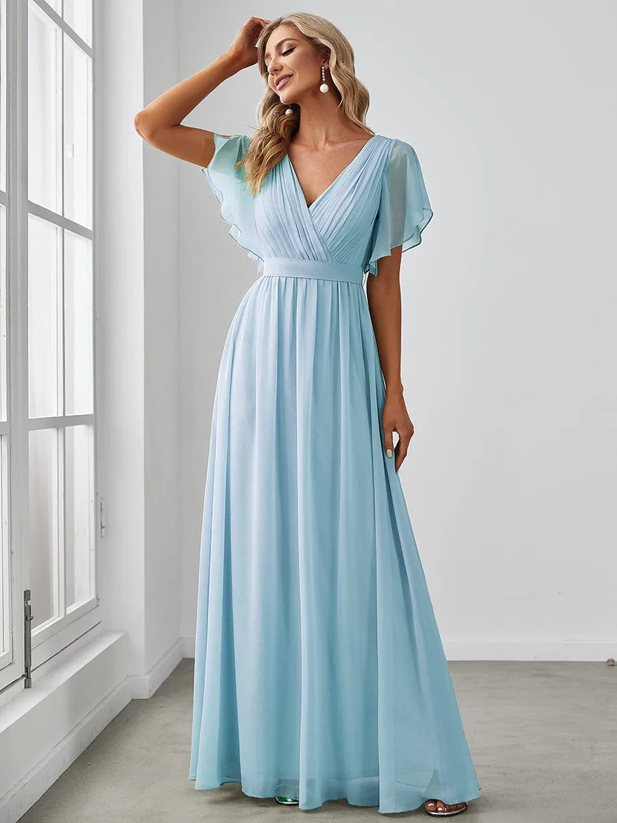 Flowy Pleated A-Line Chiffon Tie-Waist Bridesmaid Dress