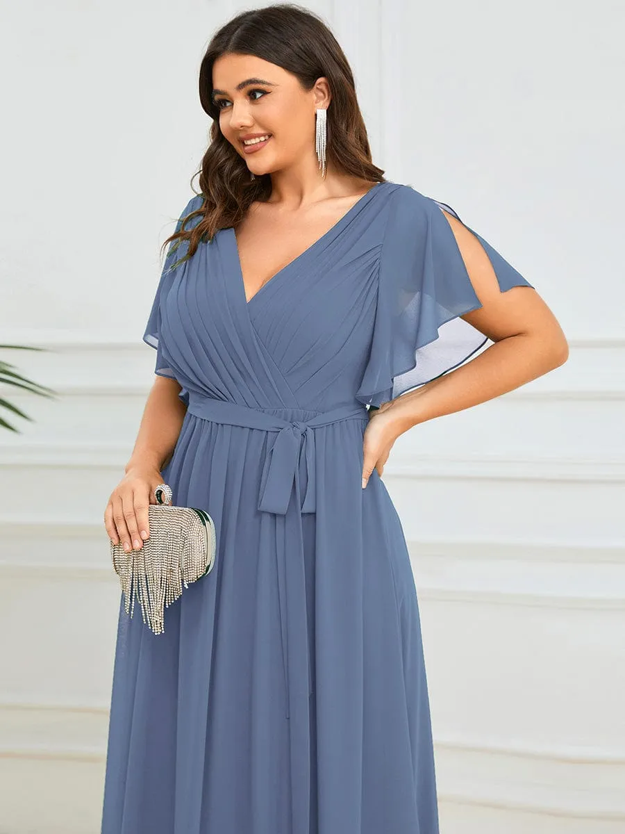 Flowy Pleated A-Line Chiffon Tie-Waist Bridesmaid Dress