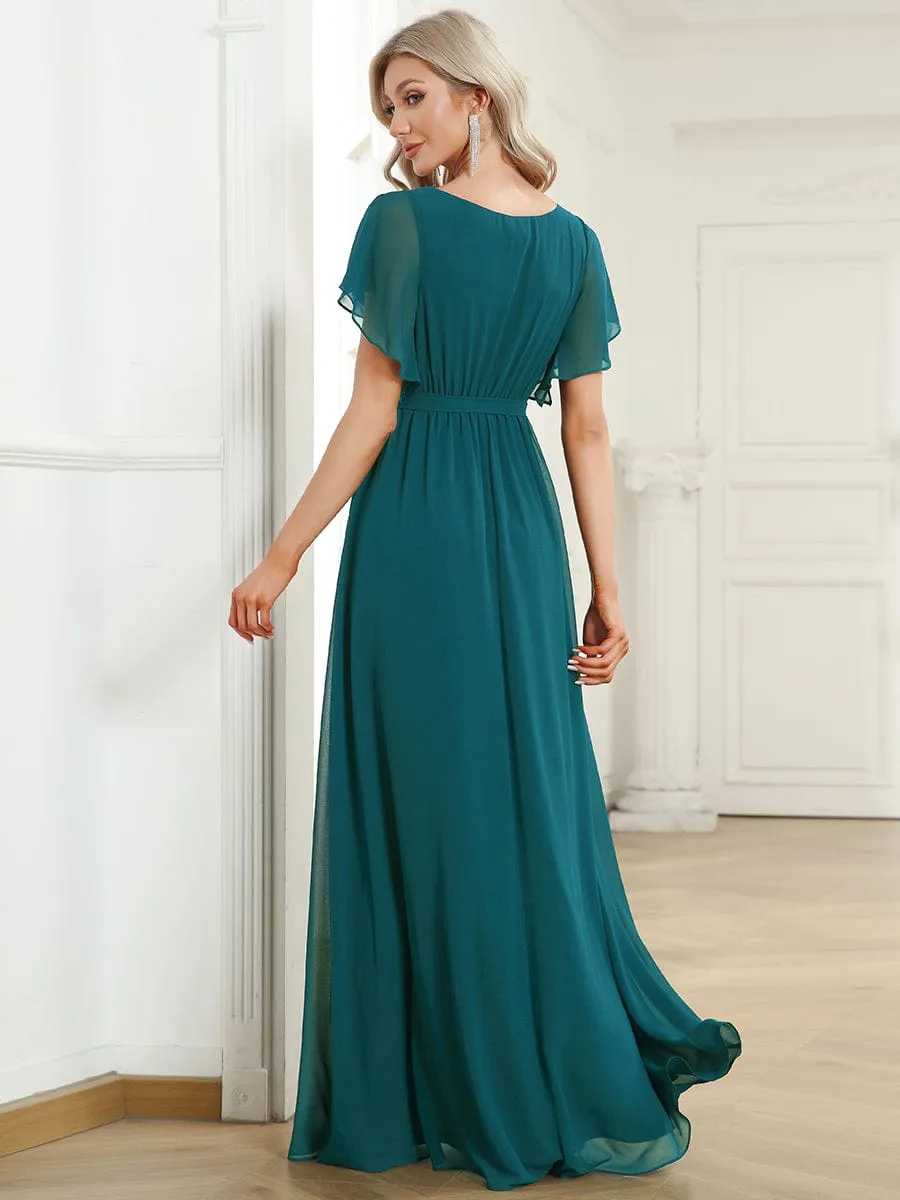 Flowy Pleated A-Line Chiffon Tie-Waist Bridesmaid Dress