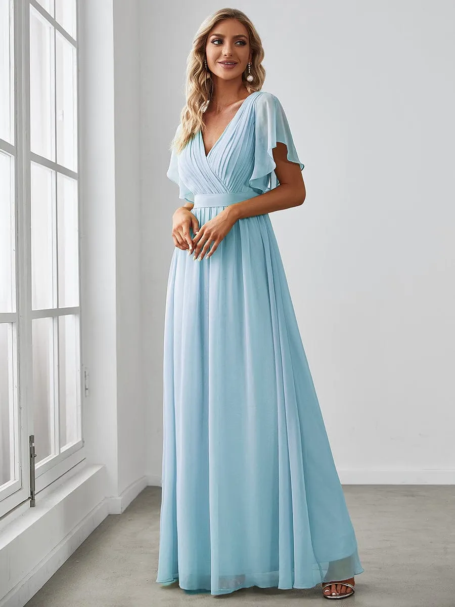 Flowy Pleated A-Line Chiffon Tie-Waist Bridesmaid Dress