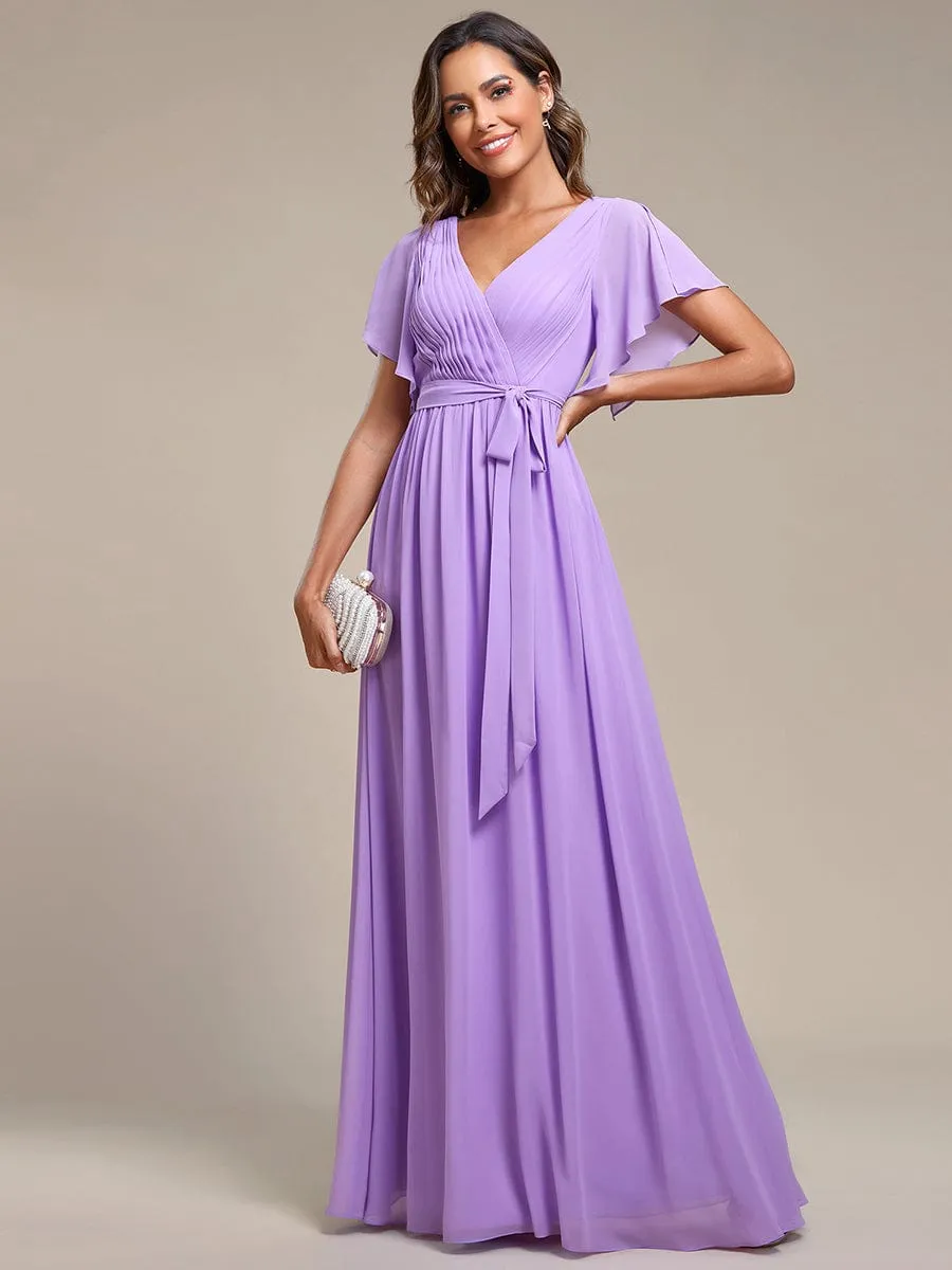 Flowy Pleated A-Line Chiffon Tie-Waist Bridesmaid Dress