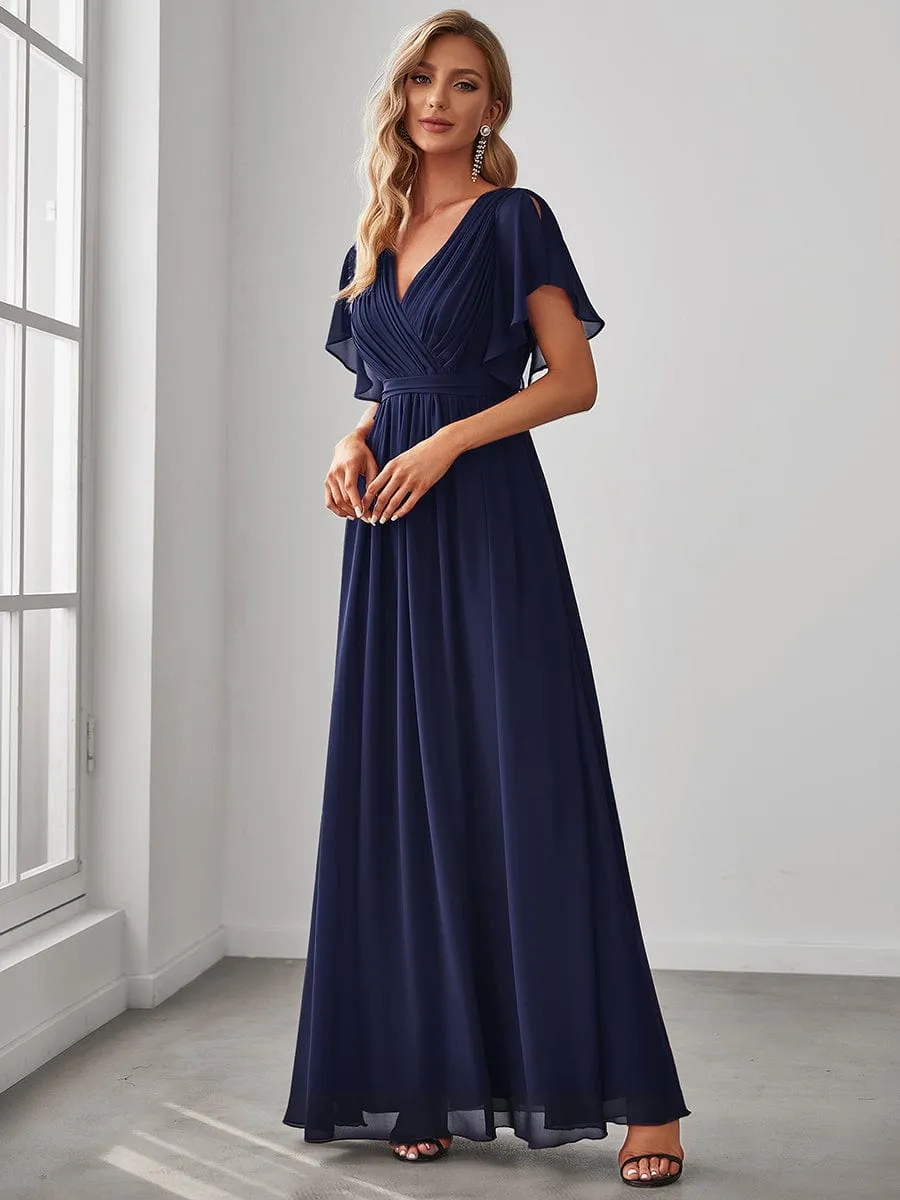 Flowy Pleated A-Line Chiffon Tie-Waist Bridesmaid Dress