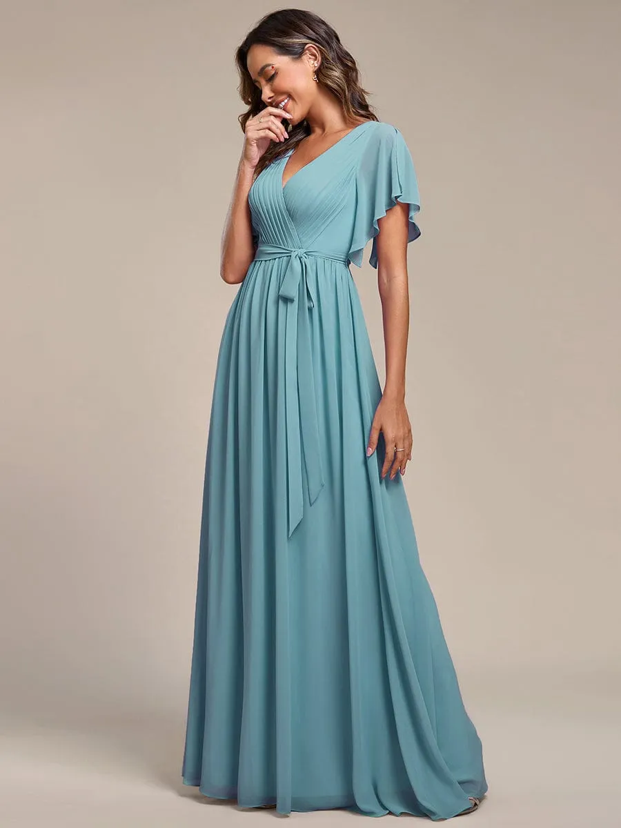 Flowy Pleated A-Line Chiffon Tie-Waist Bridesmaid Dress