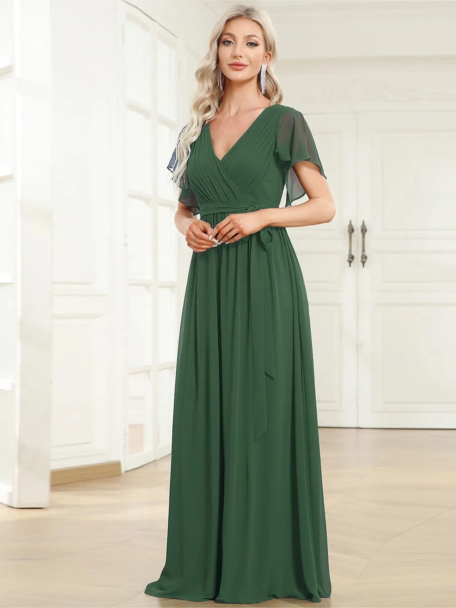 Flowy Pleated A-Line Chiffon Tie-Waist Bridesmaid Dress