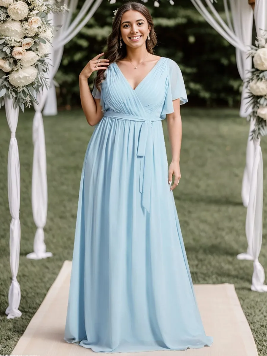 Flowy Pleated A-Line Chiffon Tie-Waist Bridesmaid Dress