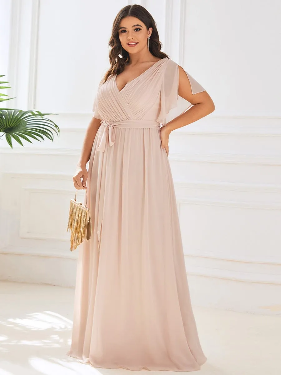 Flowy Pleated A-Line Chiffon Tie-Waist Bridesmaid Dress