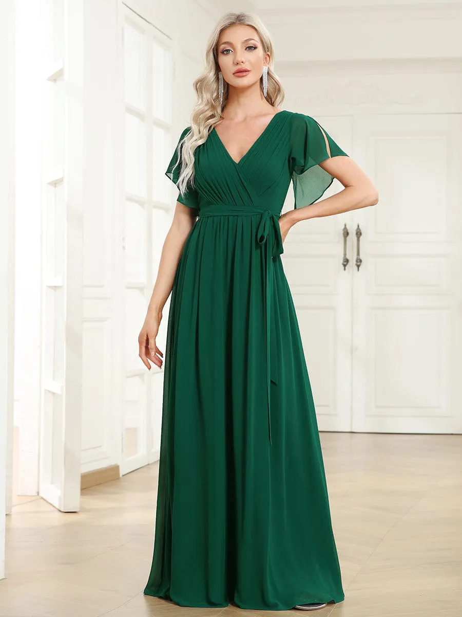 Flowy Pleated A-Line Chiffon Tie-Waist Bridesmaid Dress