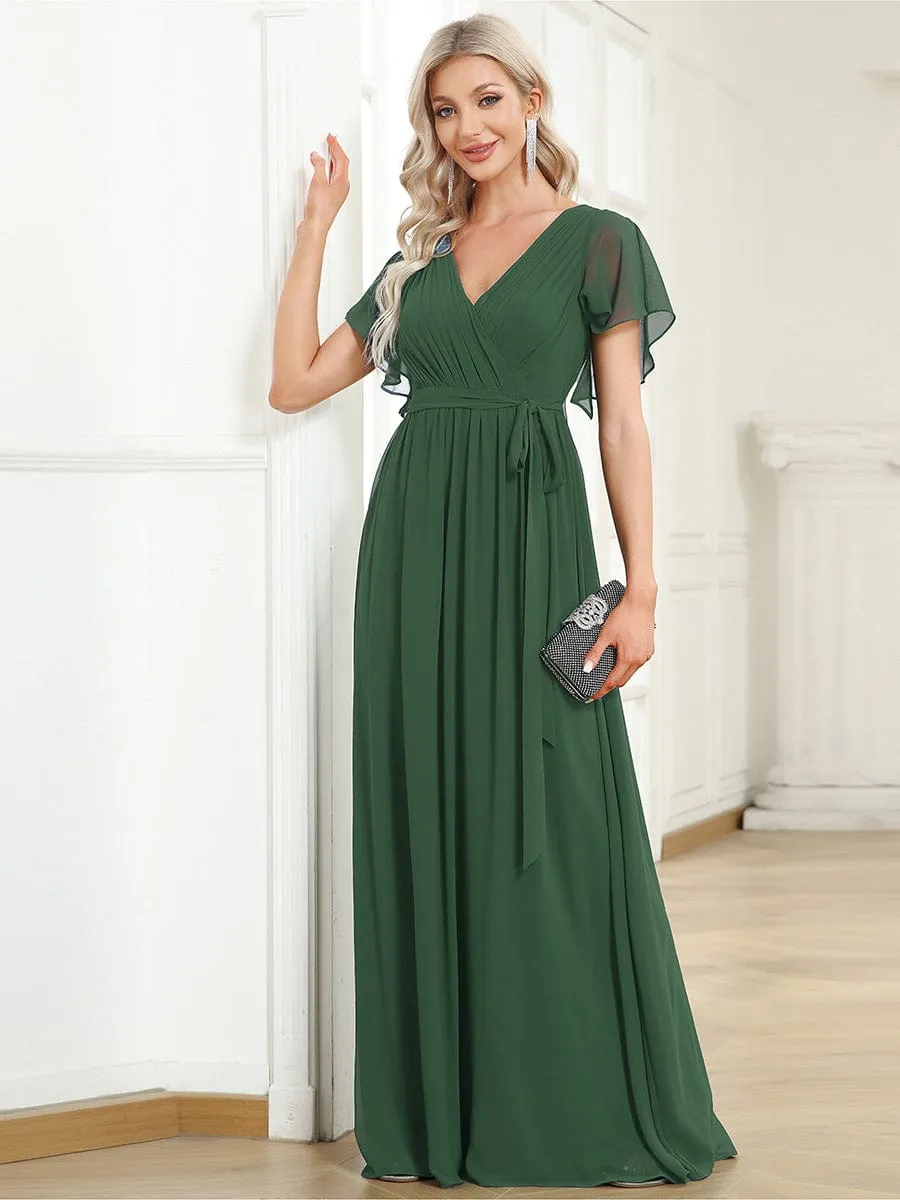 Flowy Pleated A-Line Chiffon Tie-Waist Bridesmaid Dress