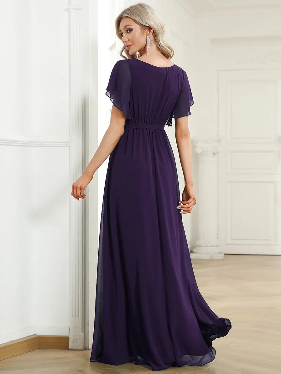 Flowy Pleated A-Line Chiffon Tie-Waist Bridesmaid Dress