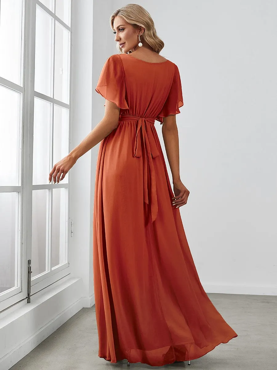 Flowy Pleated A-Line Chiffon Tie-Waist Bridesmaid Dress