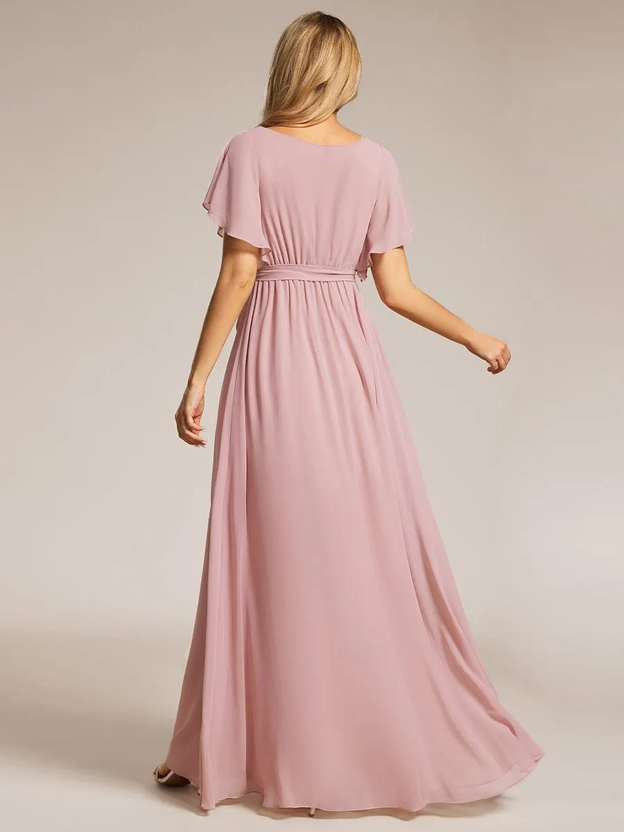 Flowy Pleated A-Line Chiffon Tie-Waist Bridesmaid Dress